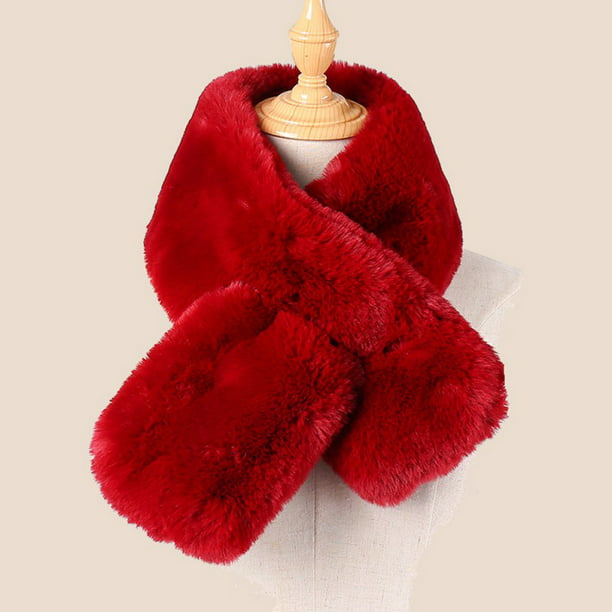 Women Faux Fur Collar Fluffy Scarf Neck Soft Warmer Shawl Wrap Stole Winter 